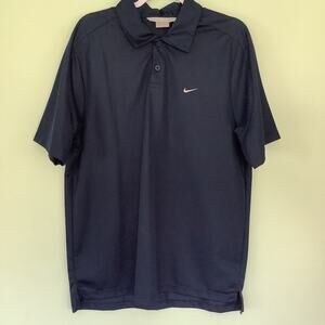Nike Swoosh Logo Polo Shirt Textured Navy Blue Shoulder Yoke